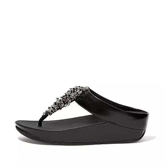 FitFlop Women's RUMBA Beaded Toe Post Sandals - Black (NRKFH-3274)
